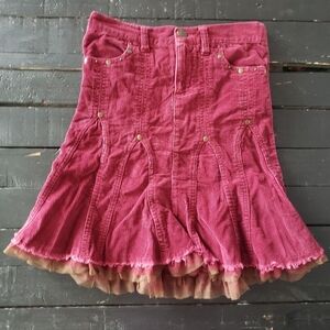 Mary-Kate and Ashley Little Girls 6 Burgundy Red Corduroy Skirt Brown Tulle Trim